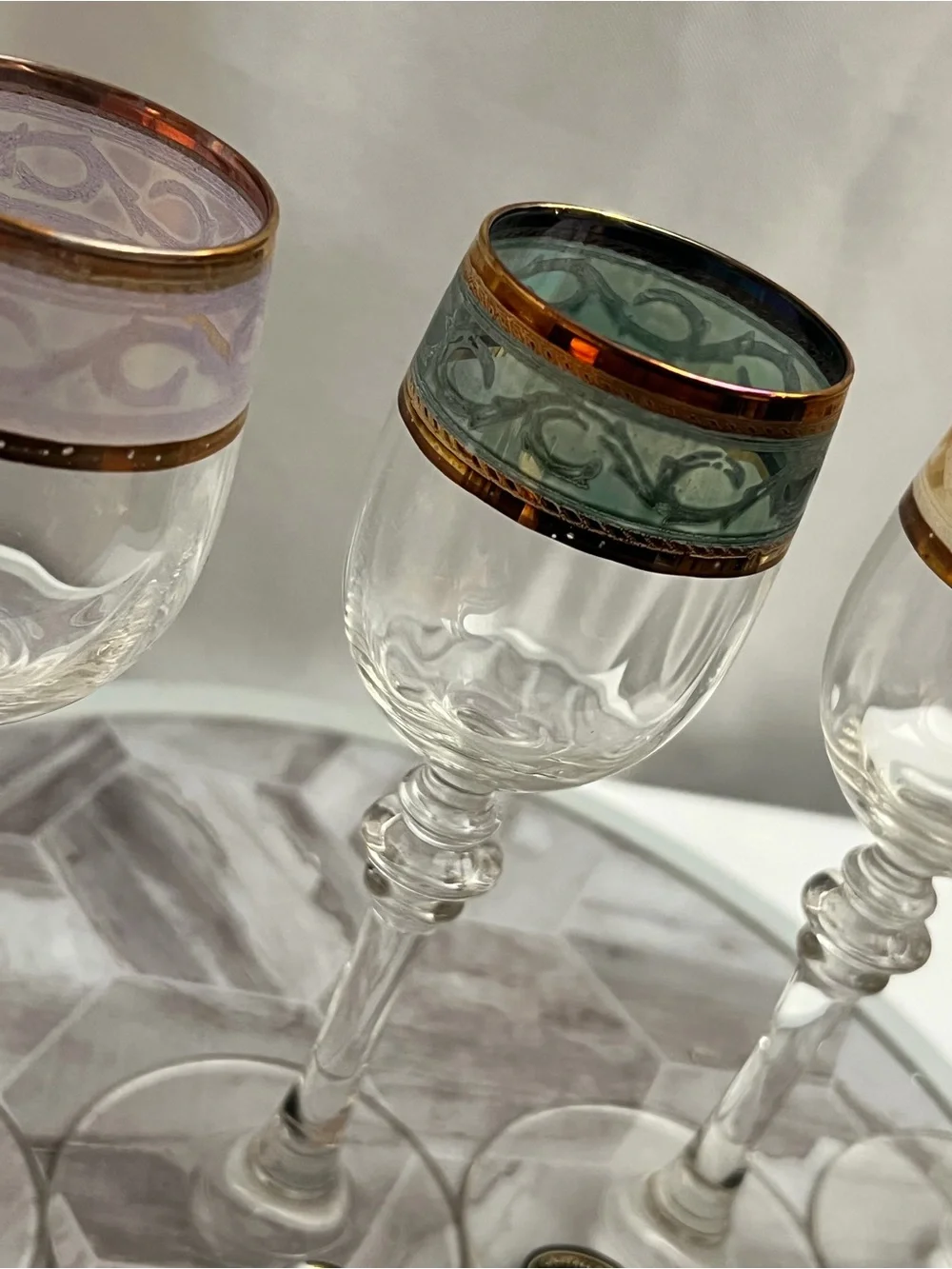 Cristalleria Fumo Italian Cordial Liqueur Glasses Set of 4 Gold Rim Boxed